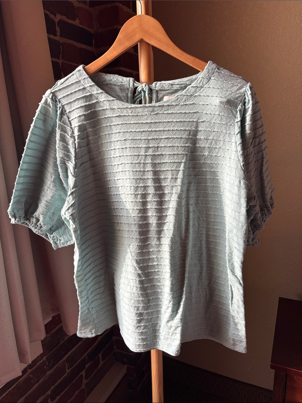 Wonderly Light Blue Textured Short Sleeve Women's Top Size XL